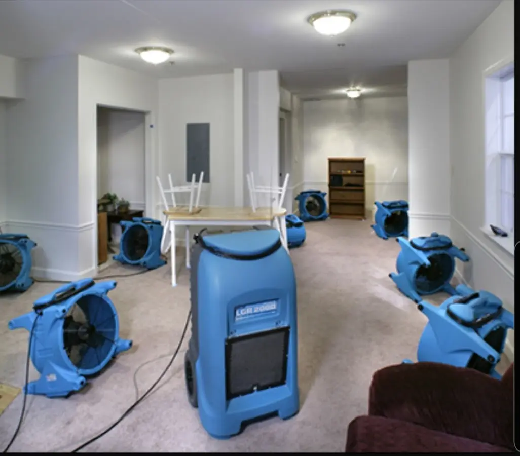 Air movers and dehumidifier setup for Water Damage Restoration in Lake Barrington